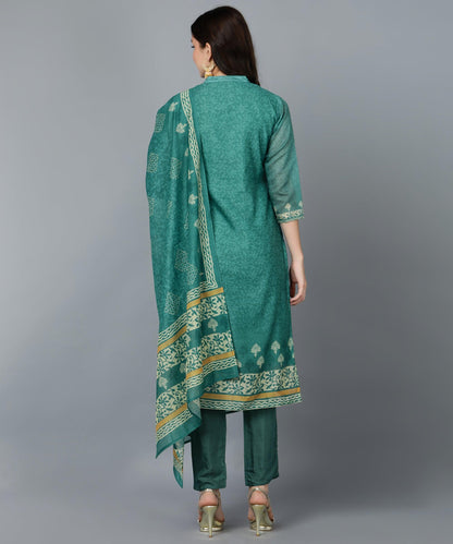 Bani Women Rust & Green Kurta Pant Set with Dupatta