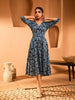 Nysha Printed Motifs Navy Blue Dress