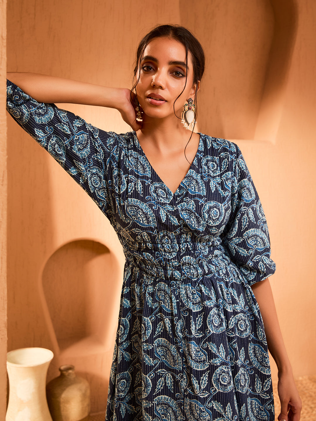 Nysha Printed Motifs Navy Blue Dress