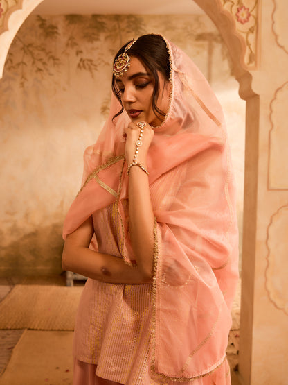 Ethereal Charm Pink Cotton Lurex Kurta Set