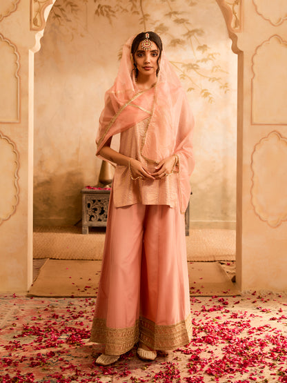 Ethereal Charm Pink Cotton Lurex Kurta Set