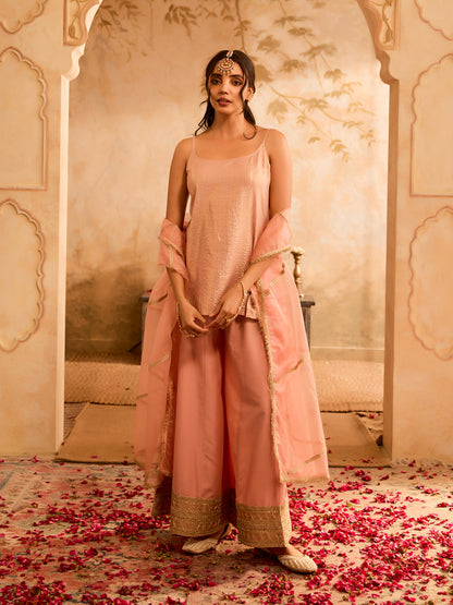 Ethereal Charm Pink Cotton Lurex Kurta Set