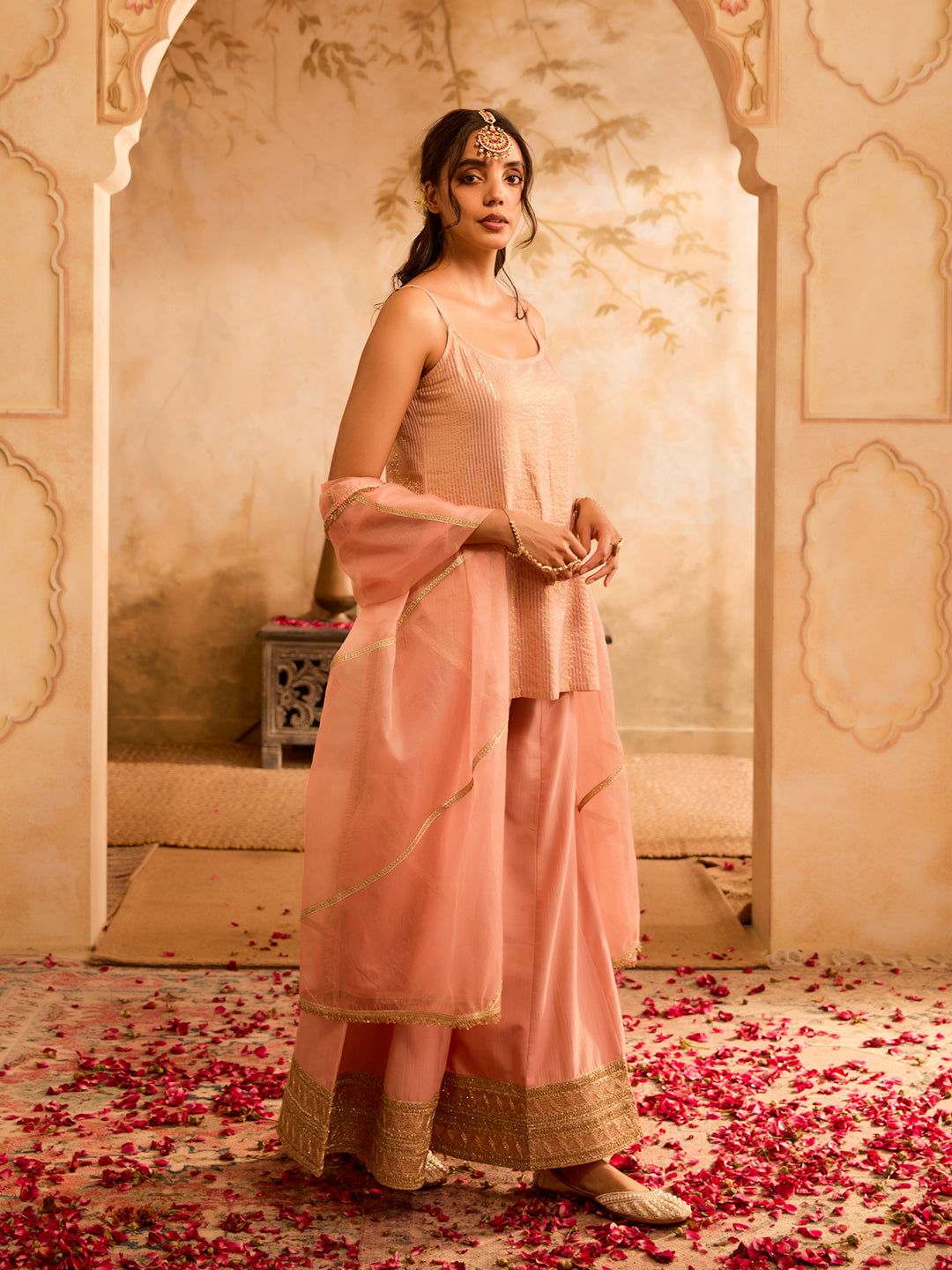 Ethereal Charm Pink Cotton Lurex Kurta Set