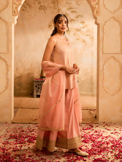 Ethereal Charm Pink Cotton Lurex Kurta Set