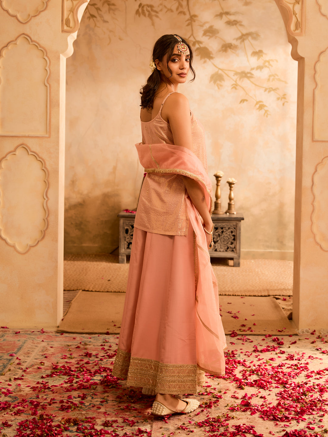 Ethereal Charm Pink Cotton Lurex Kurta Set