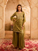 Rajwah Silk Women Green Embroidered Kurta Dupatta Set with Flared Palazzo