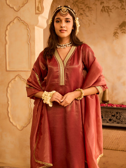 Ruhani Rang Rust Silk Shimmer Kurta Set