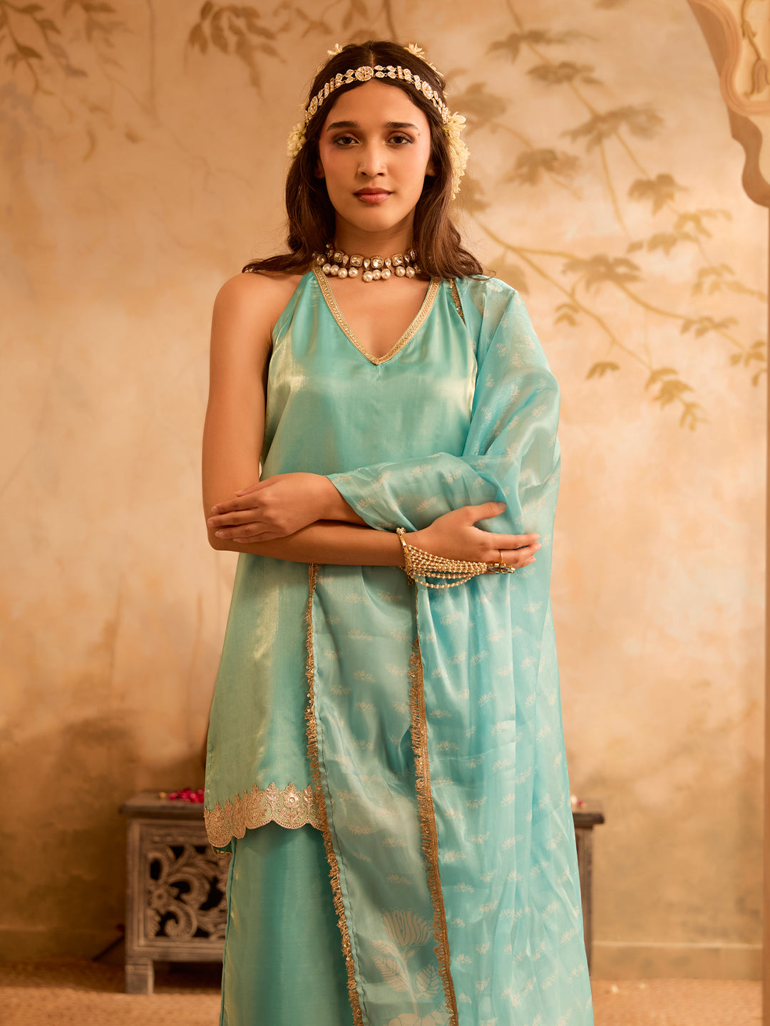 Aasmani Noor Turquoise Blue Embroidered Kurta Set