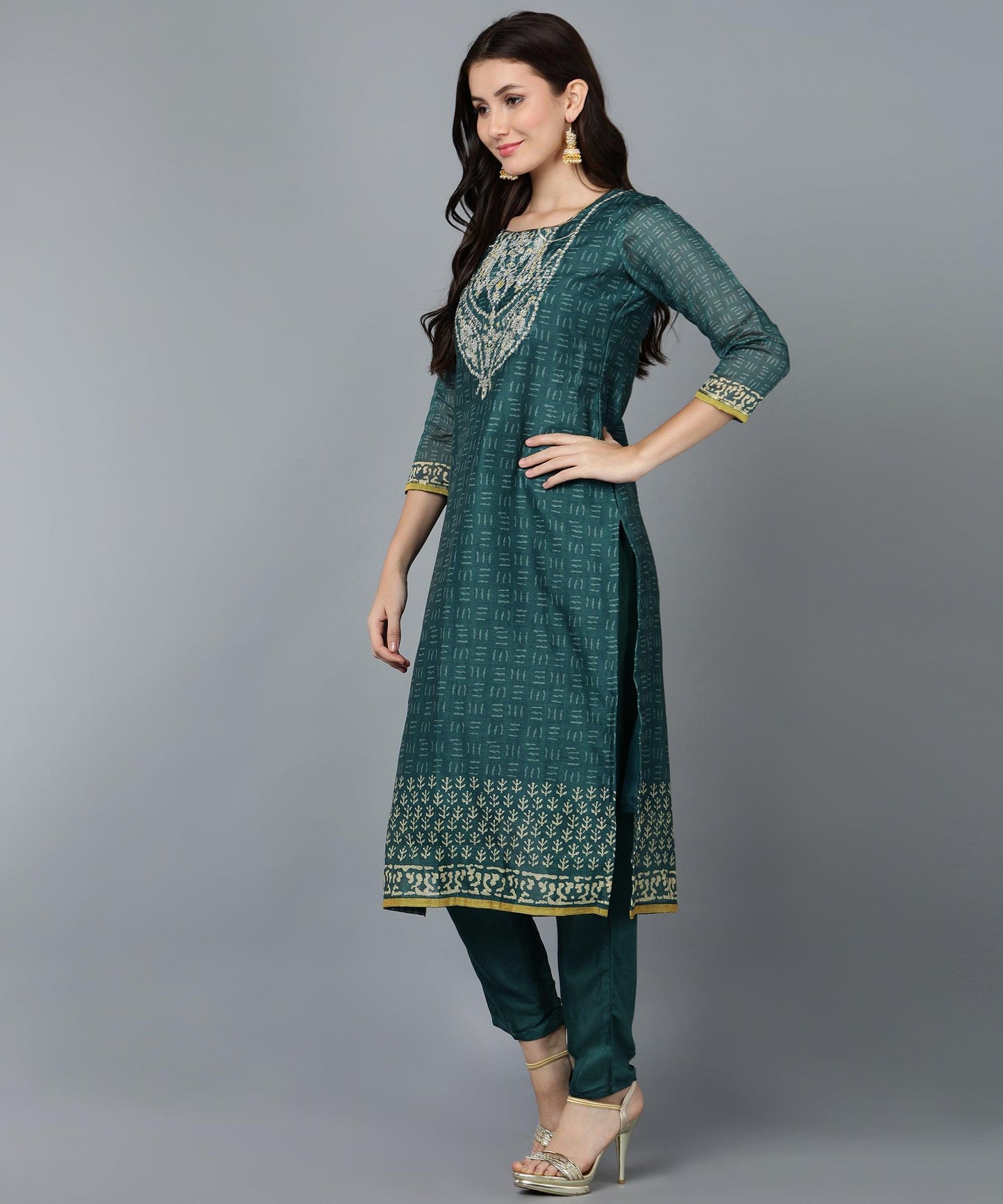 Bani Women Yoke Embroided Kurta Pant Set with Dupatta Rust & Teal