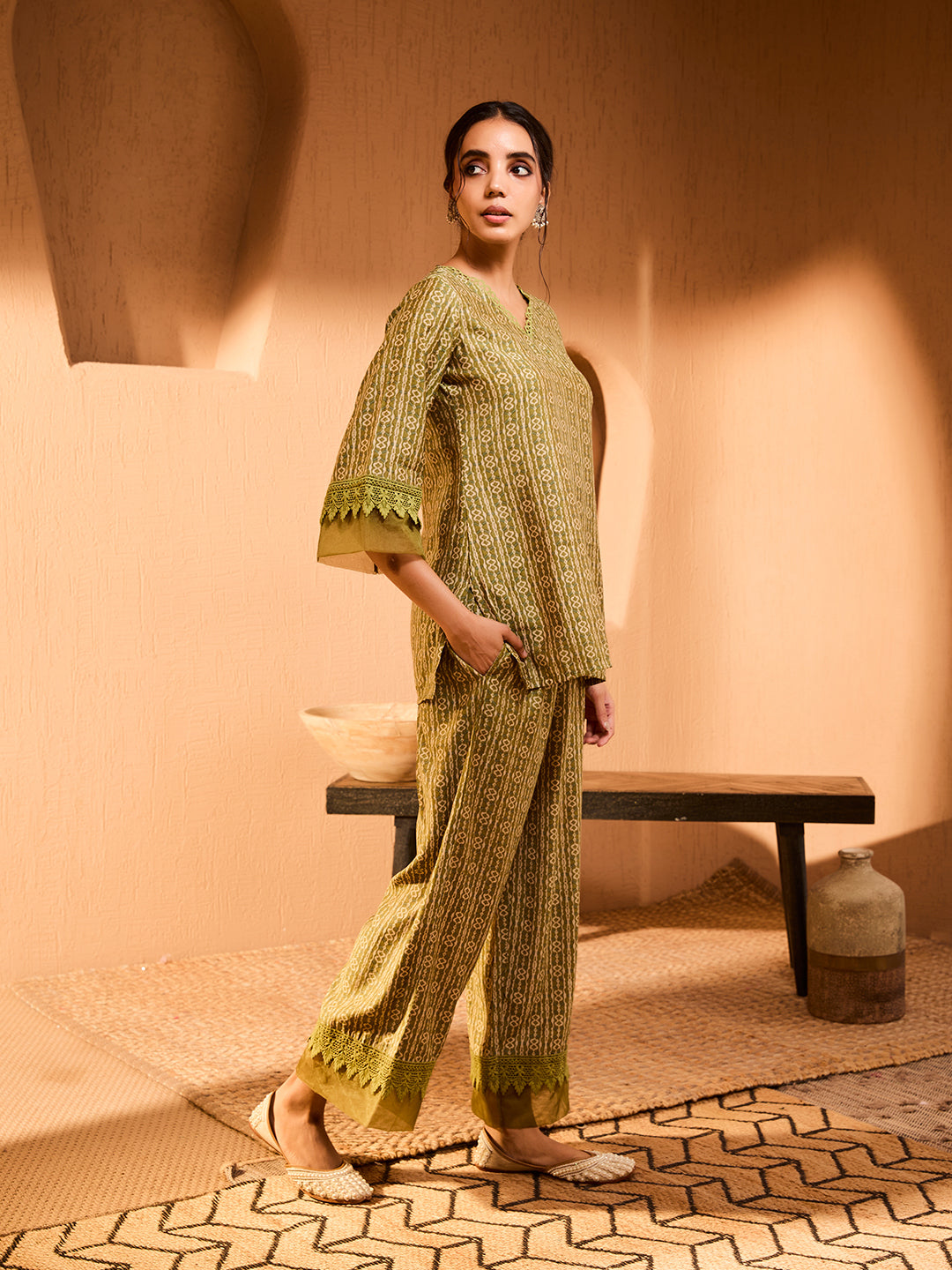 Bani Women Elegant Green Tunic & Palazzo Co-Ord Set