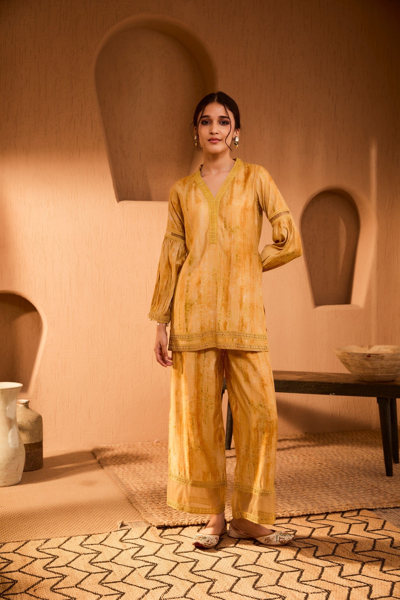 Bani Women Rust Elegance Embroidered Striped Co-Ord Set