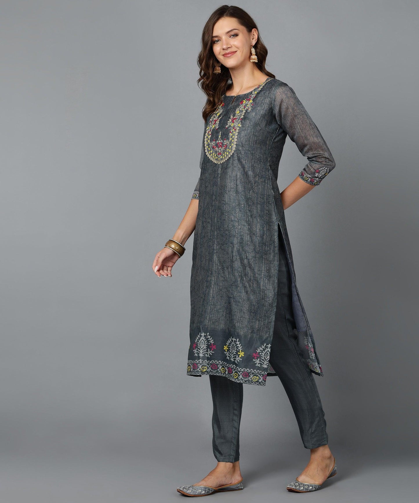 Bani Women Kurta Pant Set with Dupatta Grey