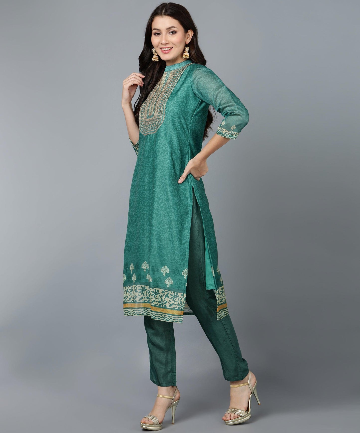 Bani Women Rust & Green Kurta Pant Set with Dupatta