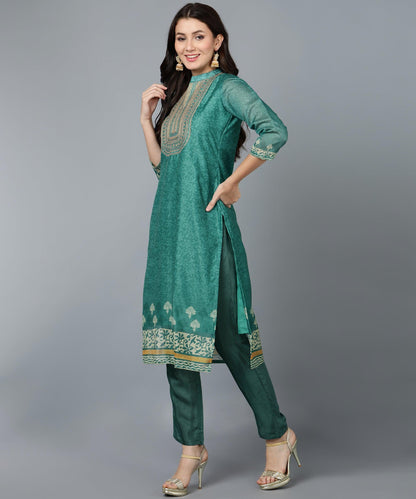 Bani Women Rust & Green Kurta Pant Set with Dupatta