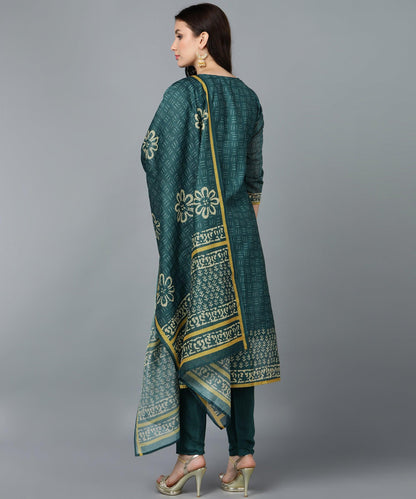 Bani Women Yoke Embroided Kurta Pant Set with Dupatta Rust & Teal