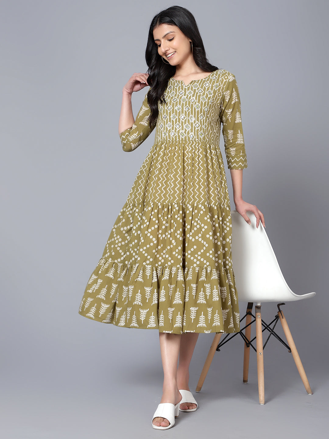 Womens Printed MIDI Dress