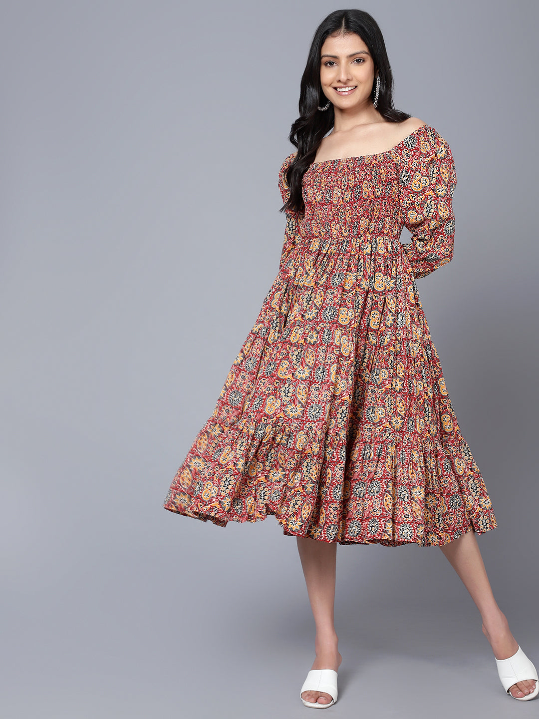 Womens Printed MIDI Dress