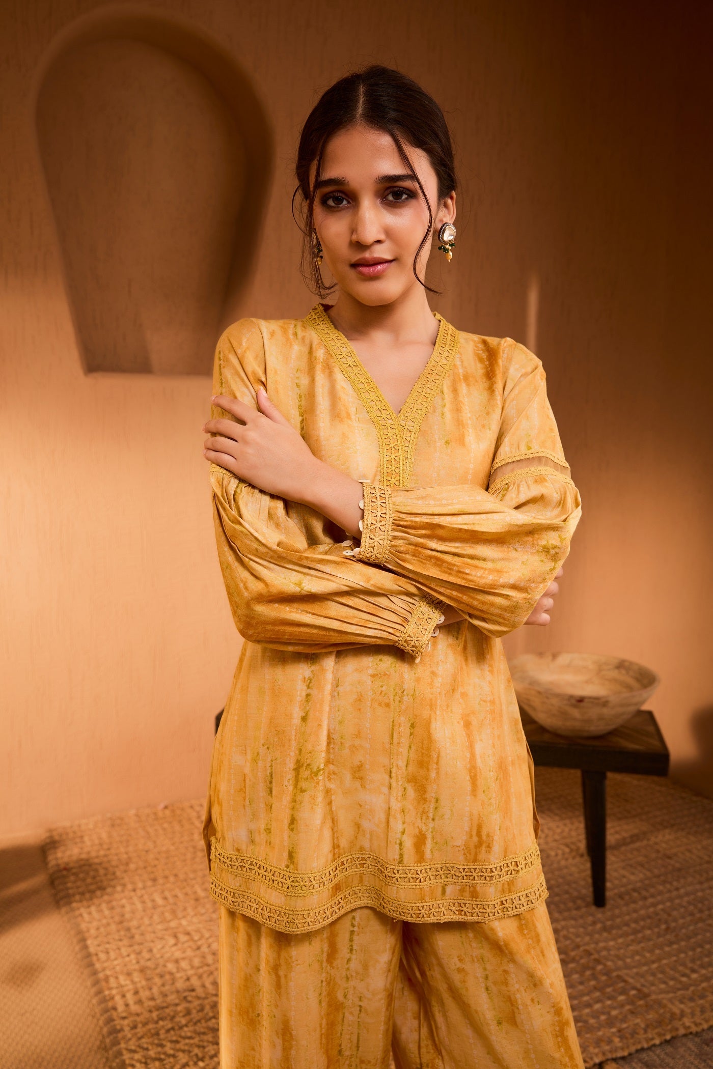 Bani Women Rust Elegance Embroidered Striped Co-Ord Set