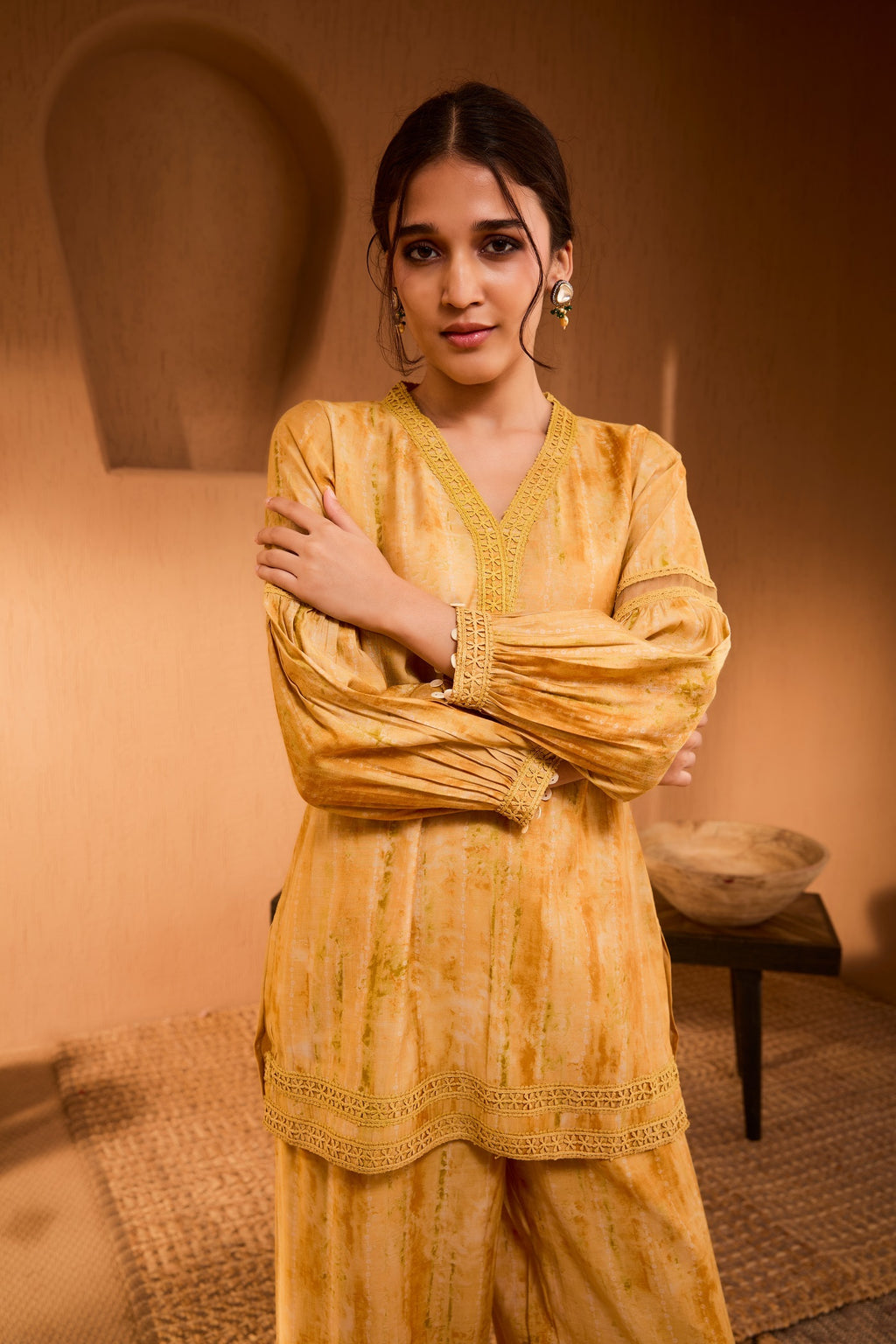 Bani Women Rust Elegance Embroidered Striped Co-Ord Set