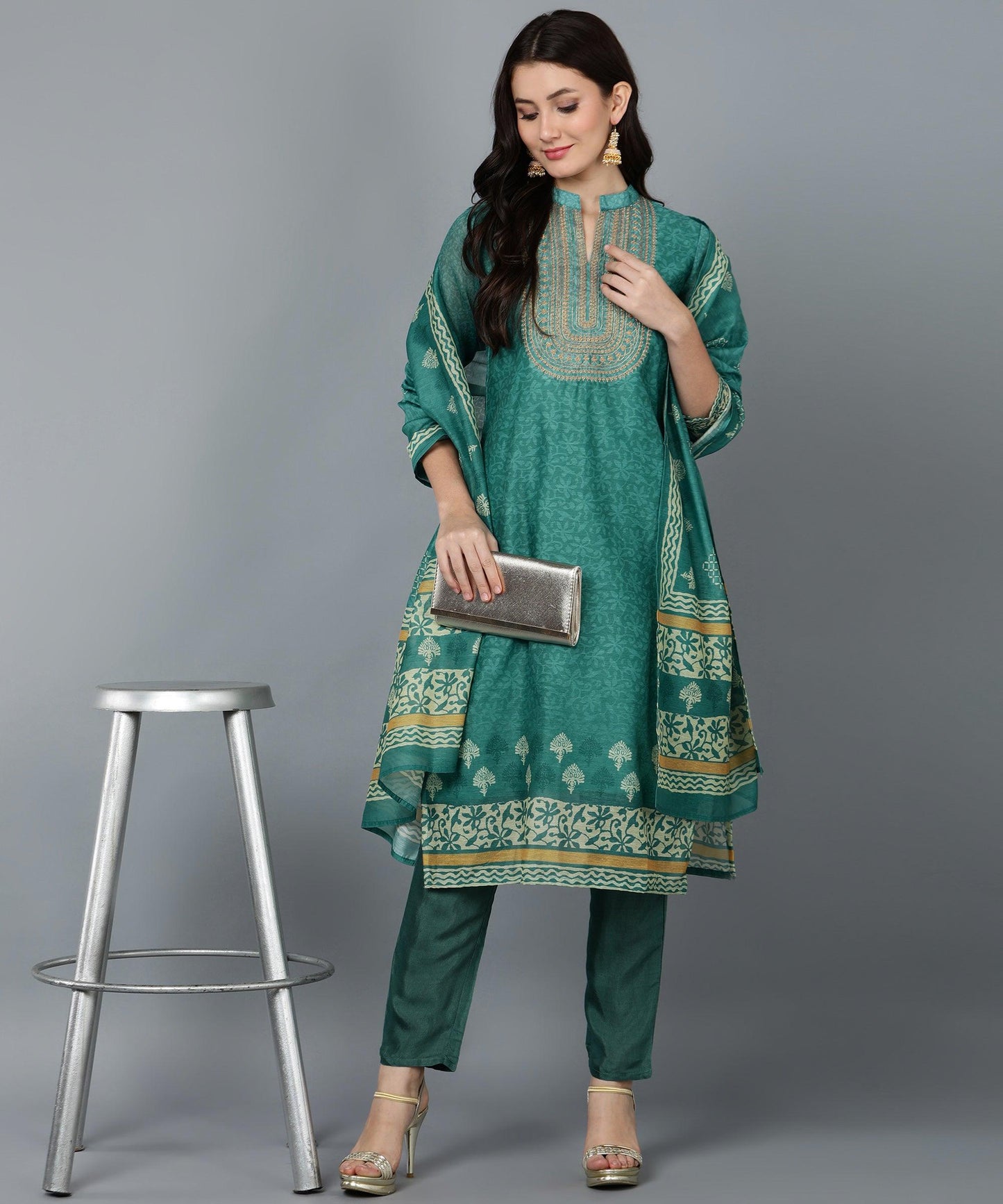 Bani Women Rust & Green Kurta Pant Set with Dupatta