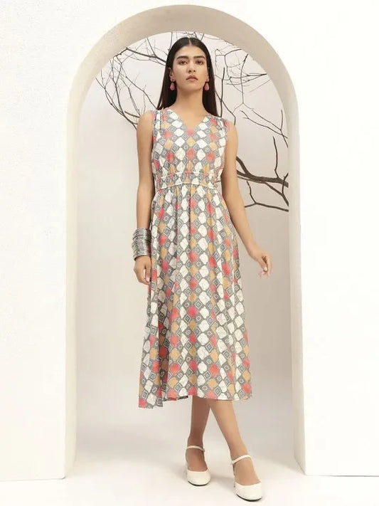 Checked Printed Fit & Flare Casual Dress
