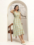V-Neck Floral Printed Sleeveless Fit & Flare Midi Dress