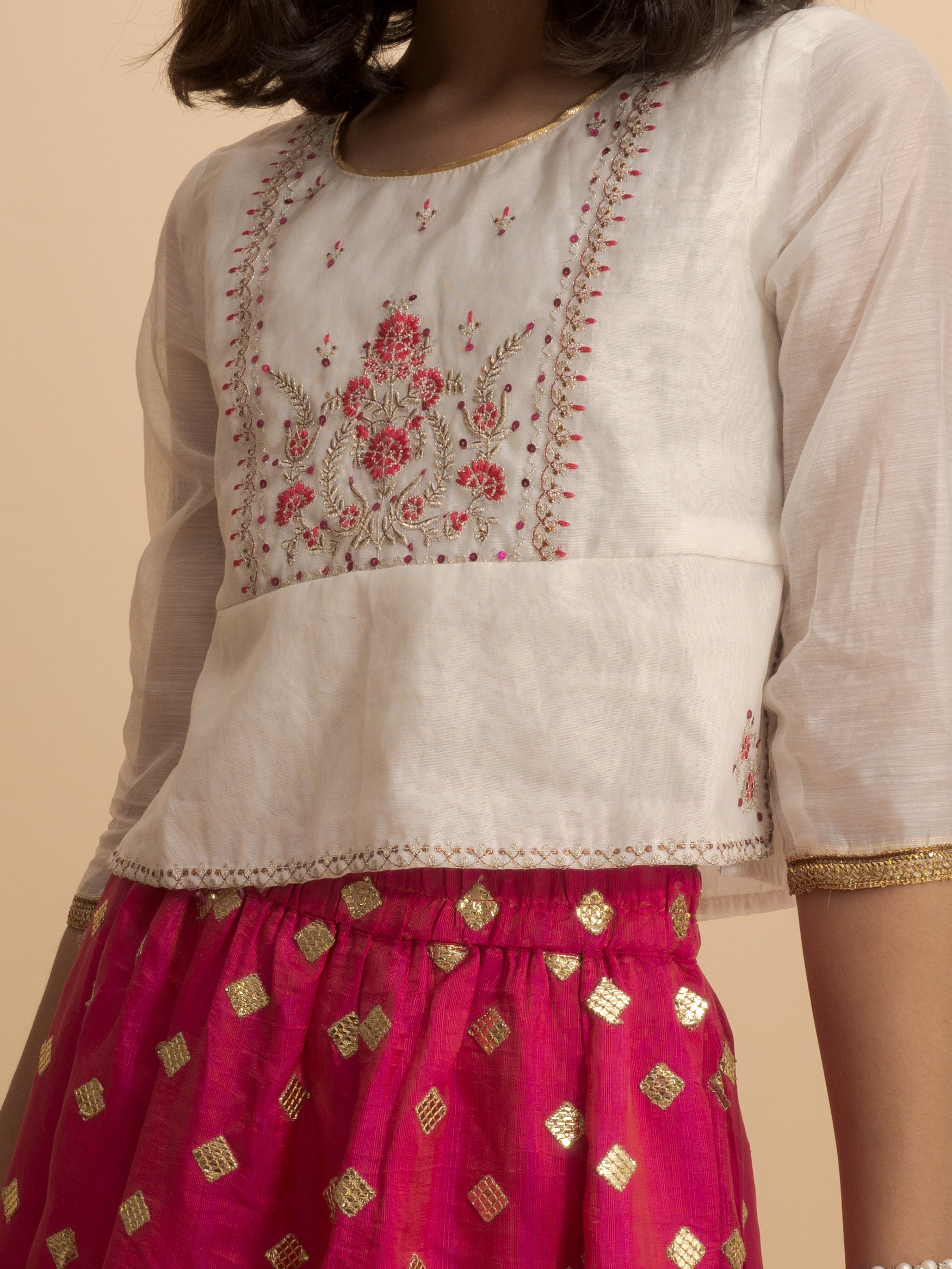 Bani Kids Ethnic Jacket Kurta Suits Set with Dupatta for Girls (Fuchsia Pack of 3)