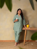 Green Plus Size Summer Checks Solid Tunic with Trousers