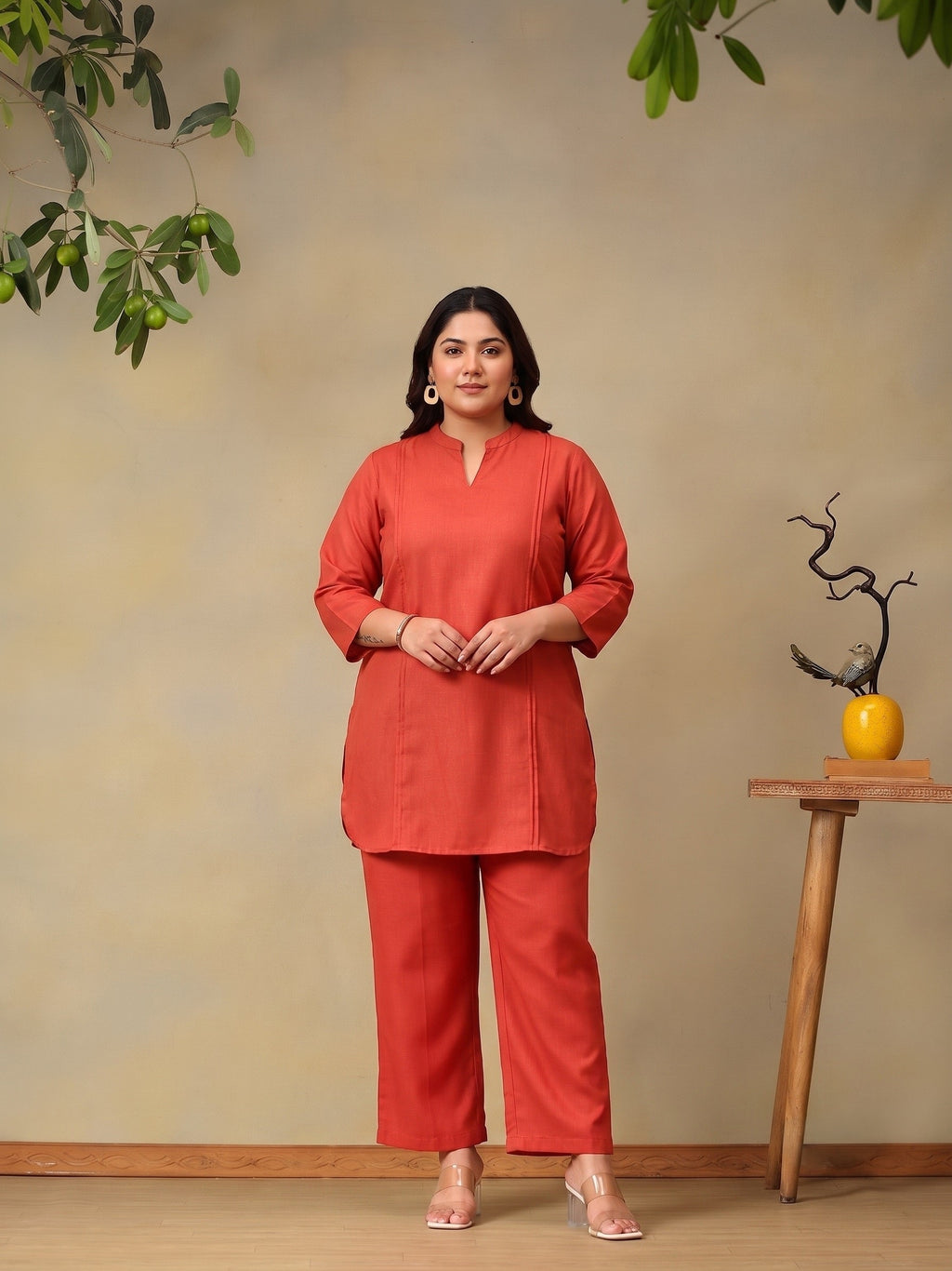 Rose Plus Size Summer Checks Solid Tunic with Trousers