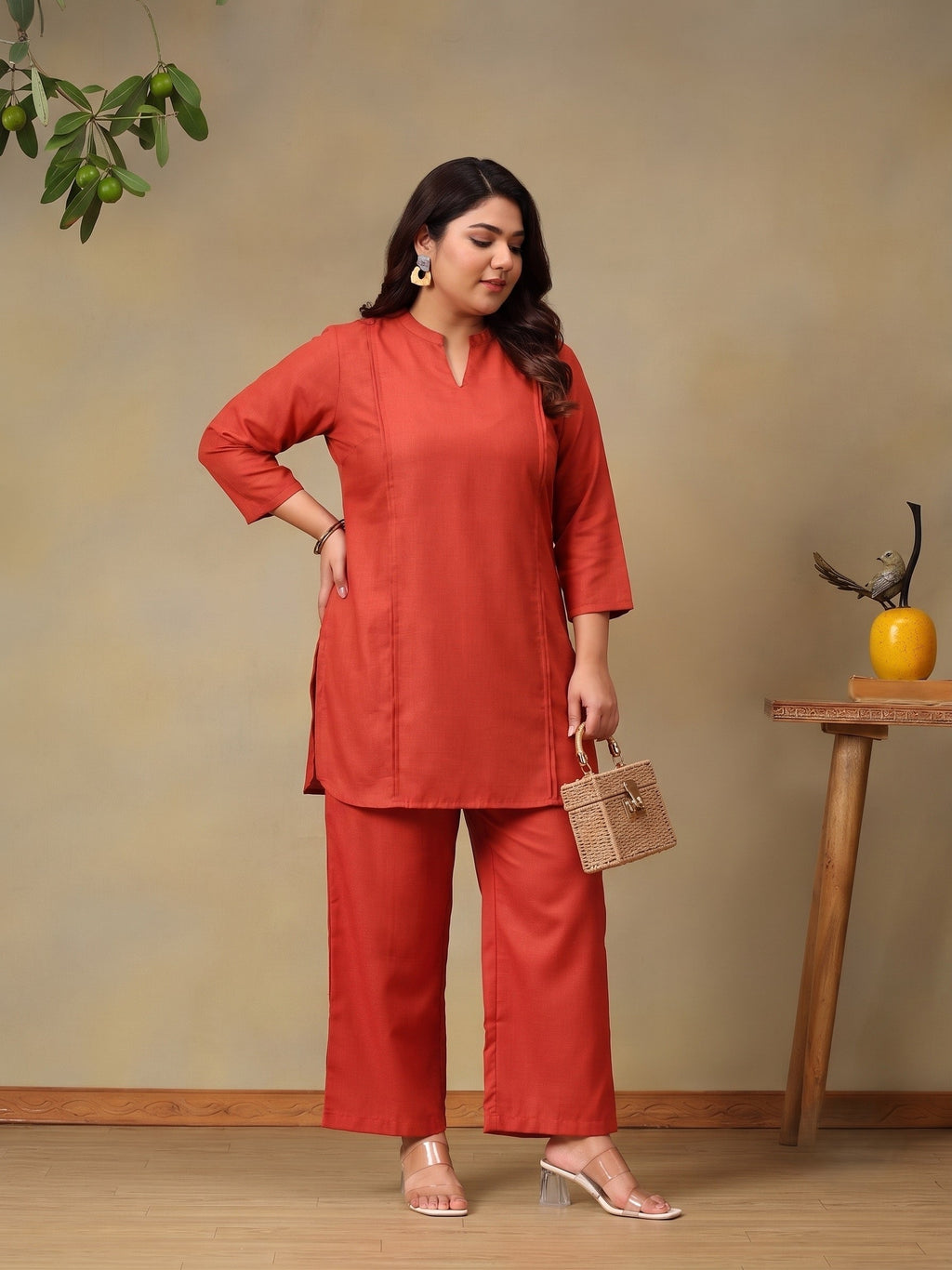 Rose Plus Size Summer Checks Solid Tunic with Trousers