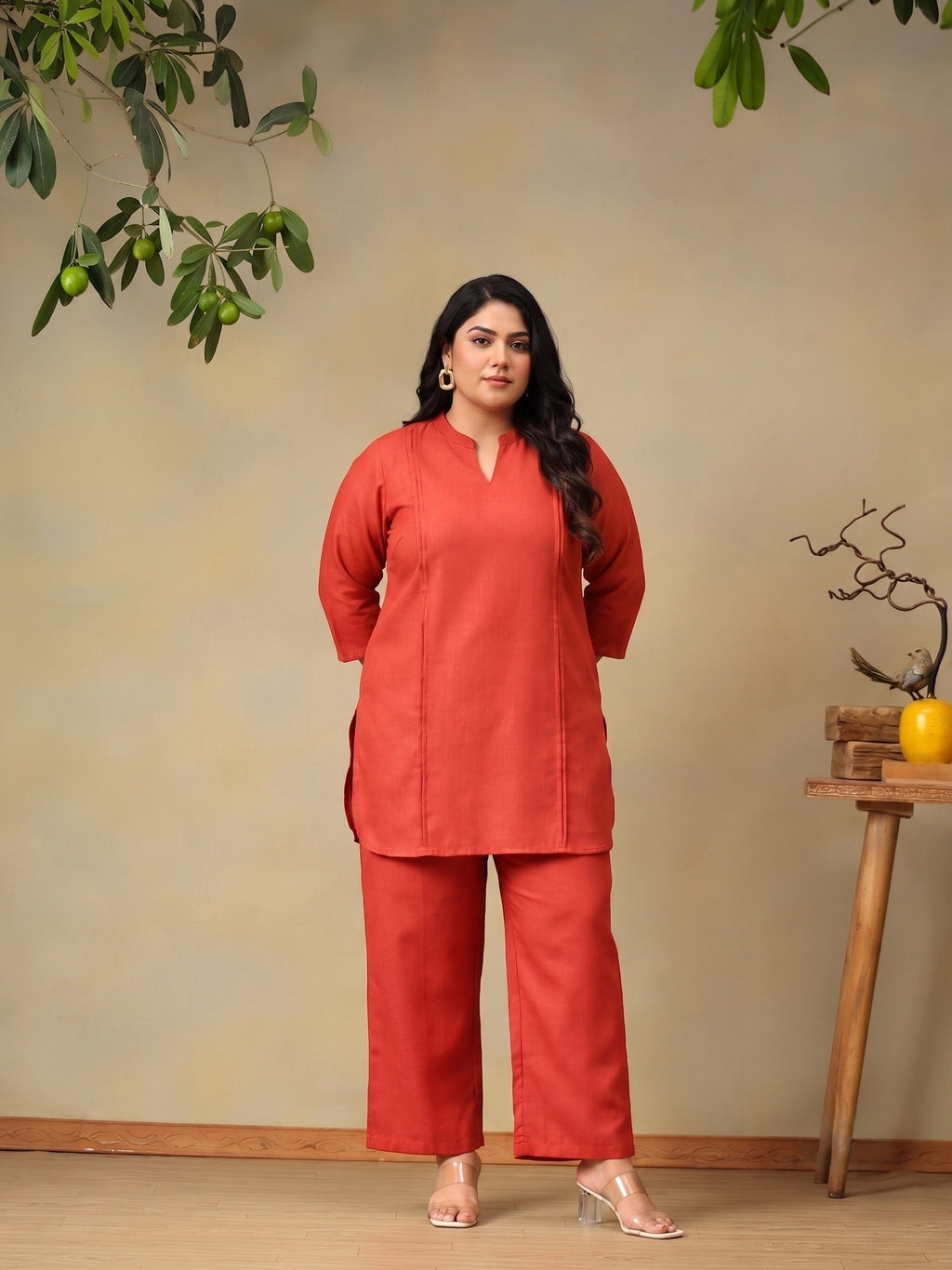 Rose Plus Size Summer Checks Solid Tunic with Trousers