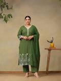 Women Floral Embroidered Regular Thread Work Pure Cotton Kurta with Palazzos & With Dupatta