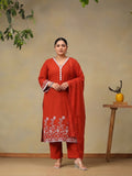 Women Floral Embroidered Regular Thread Work Pure Cotton Kurta with Palazzos & With Dupatta