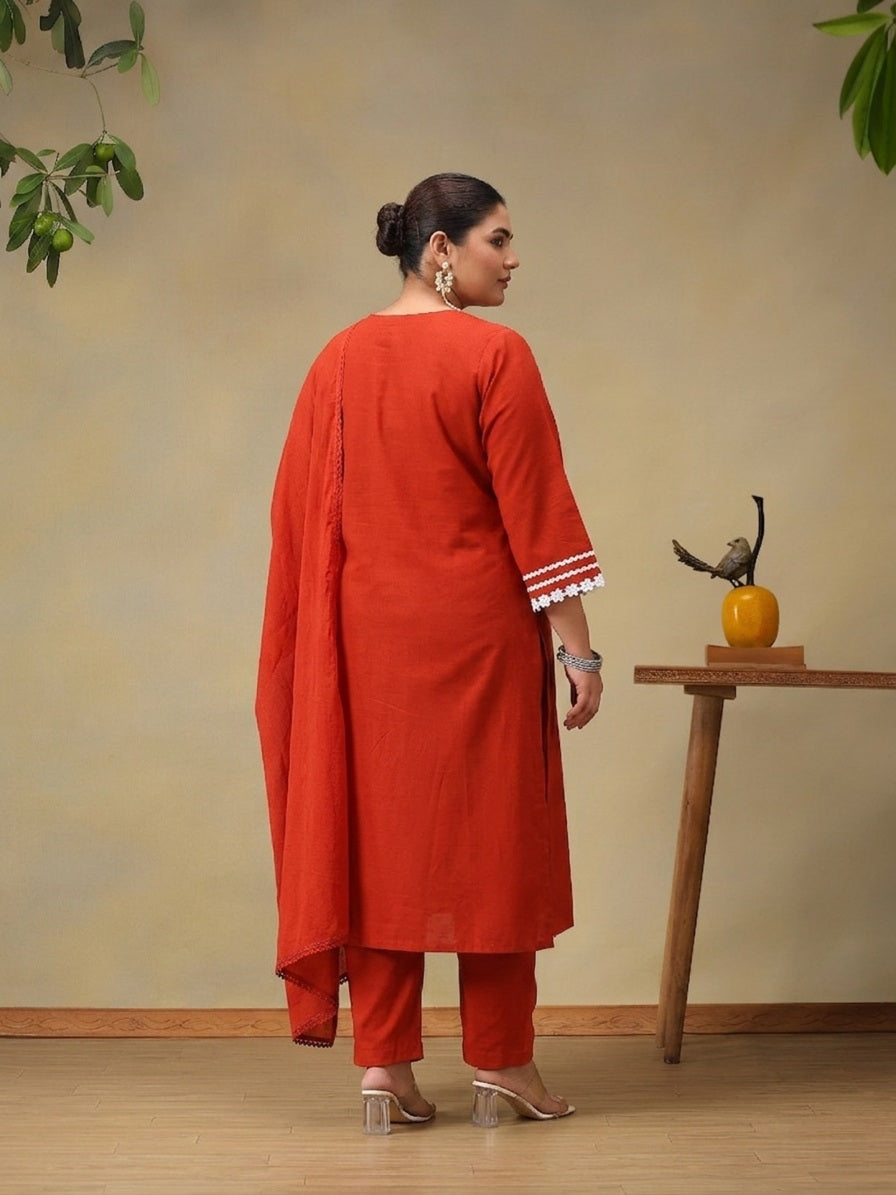 Women Floral Embroidered Regular Thread Work Pure Cotton Kurta with Palazzos & With Dupatta