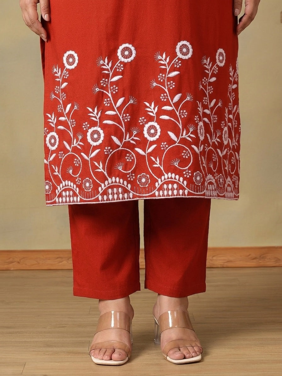 Women Floral Embroidered Regular Thread Work Pure Cotton Kurta with Palazzos & With Dupatta