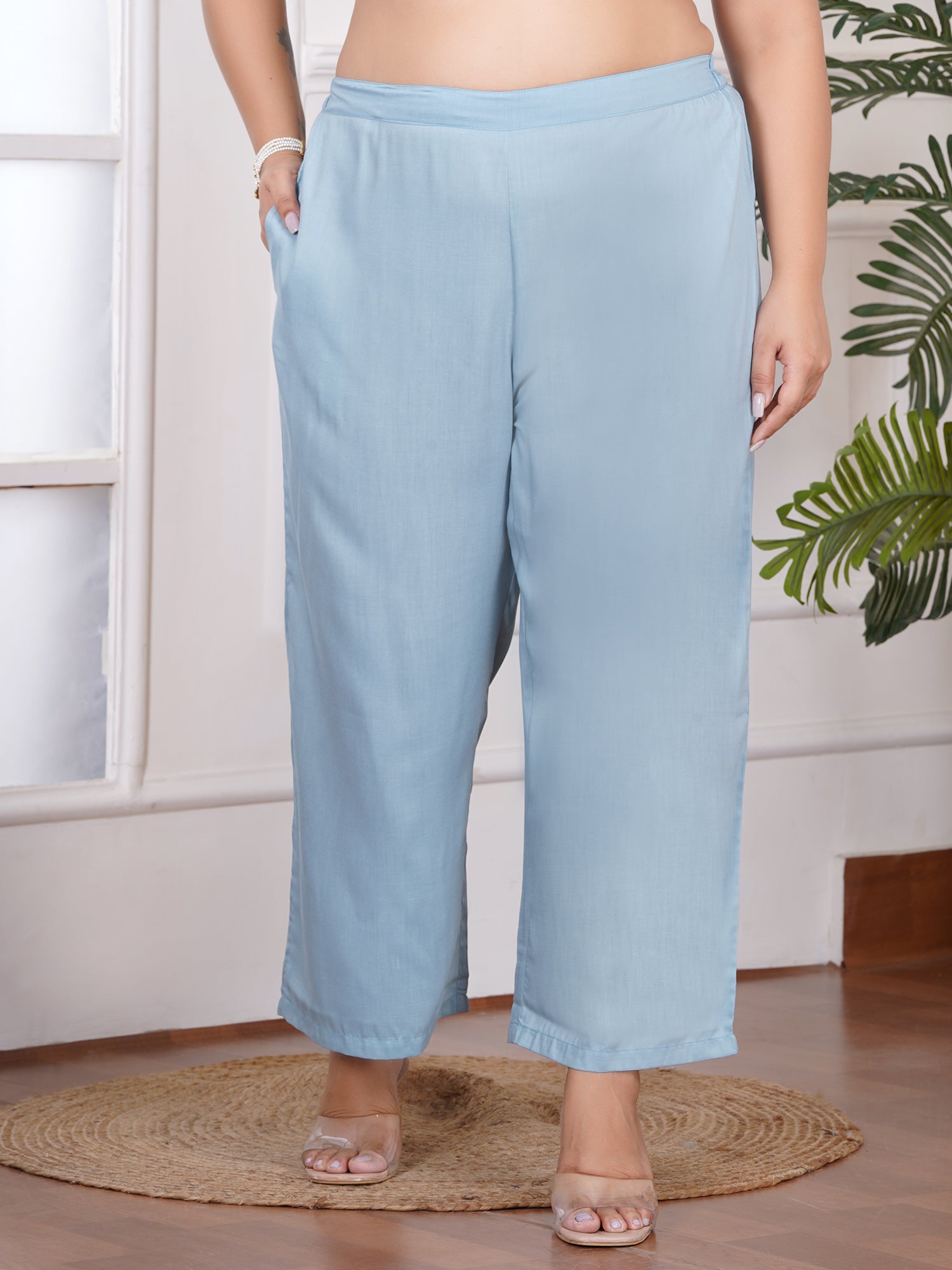 Plus Size Floral Embroidered Sequinned Straight Kurta With Palazzos & Dupatta