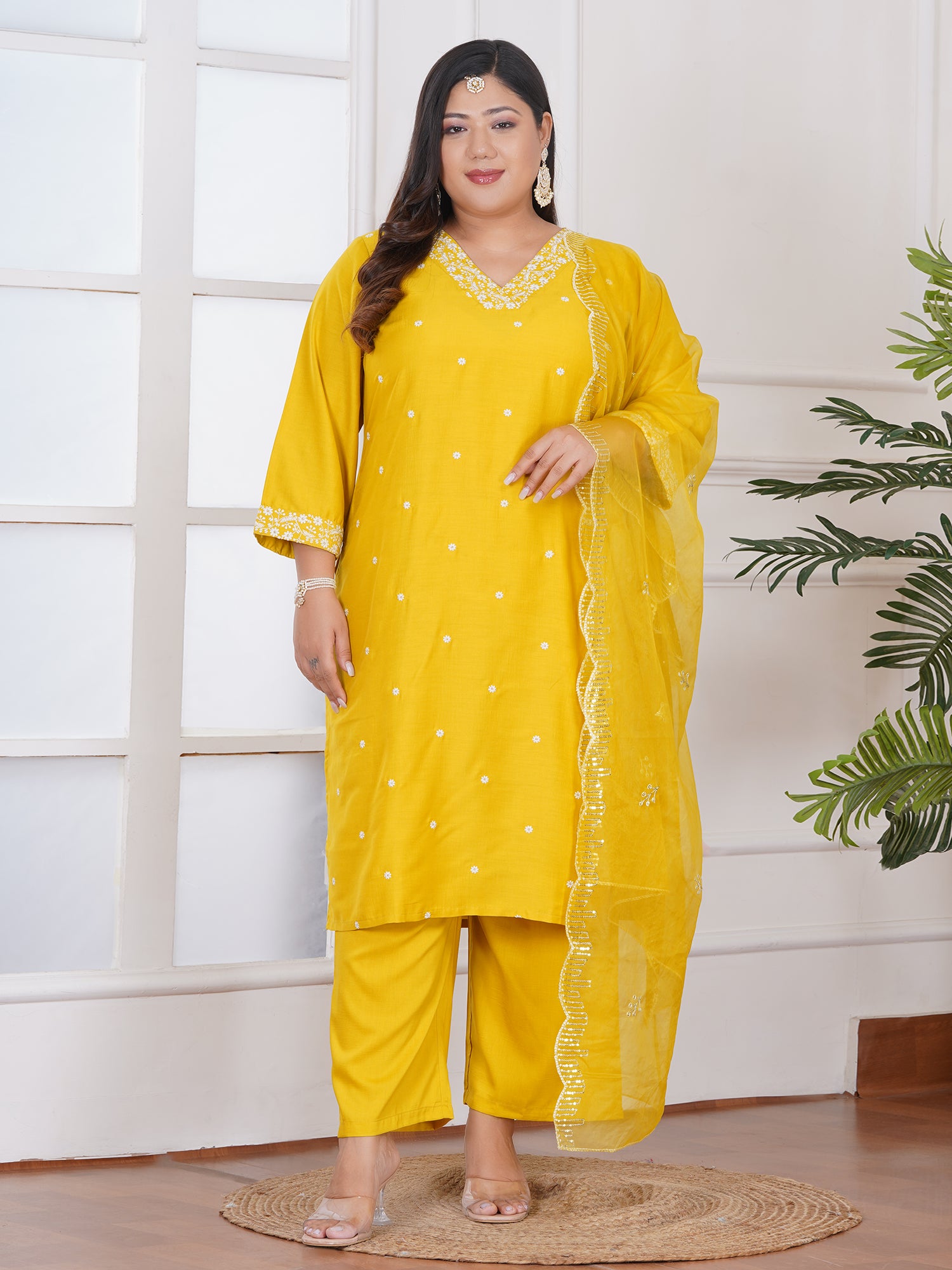 Women Ethnic Motifs Embroidered Regular Thread Work Kurta with Palazzos & With Dupatta