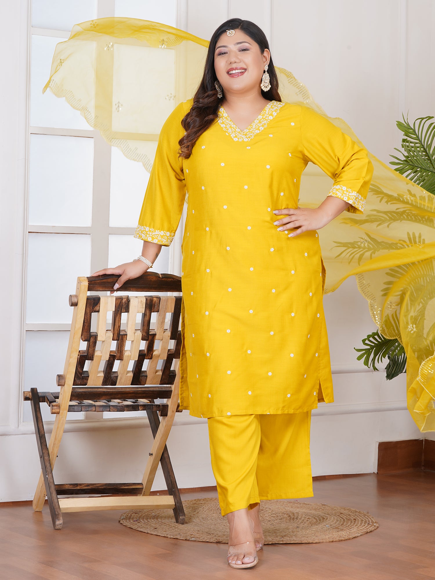 Women Ethnic Motifs Embroidered Regular Thread Work Kurta with Palazzos & With Dupatta
