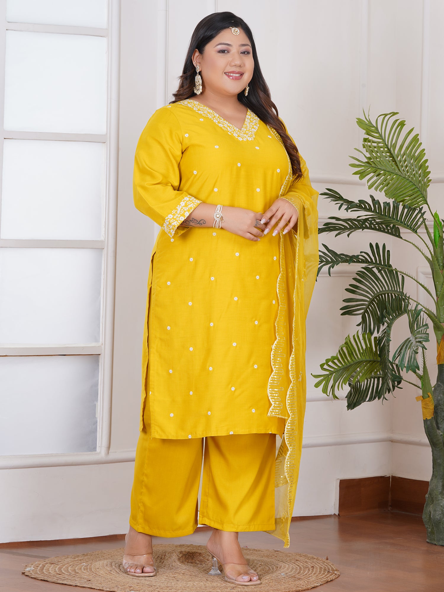 Women Ethnic Motifs Embroidered Regular Thread Work Kurta with Palazzos & With Dupatta