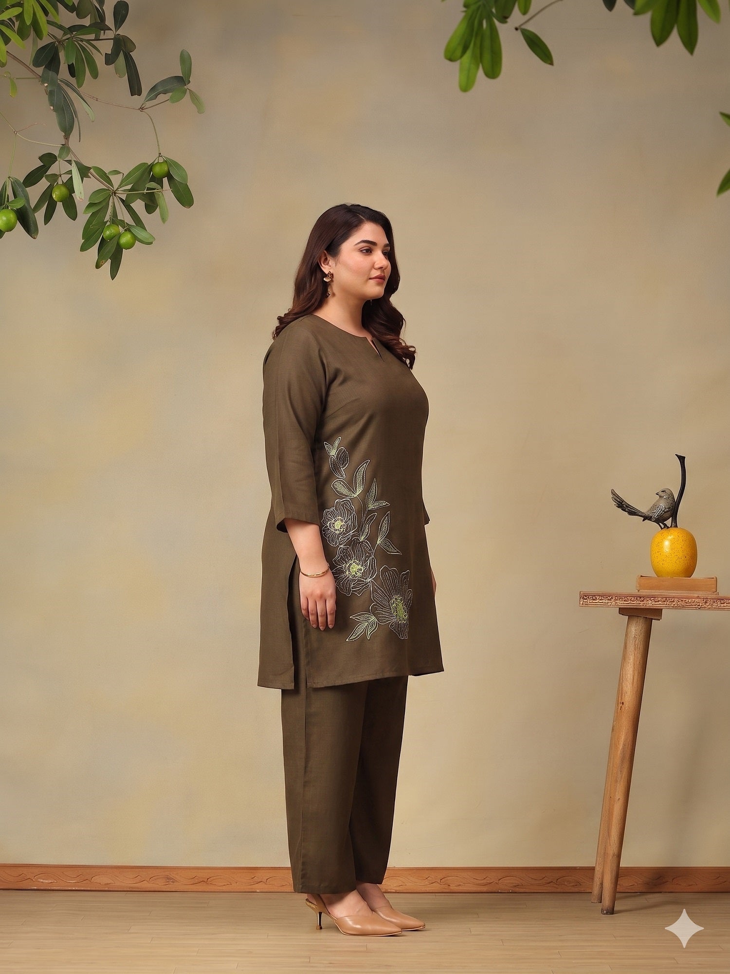 Plus Size Floral Embroidered Tunic with Trousers Co-Ord Set
