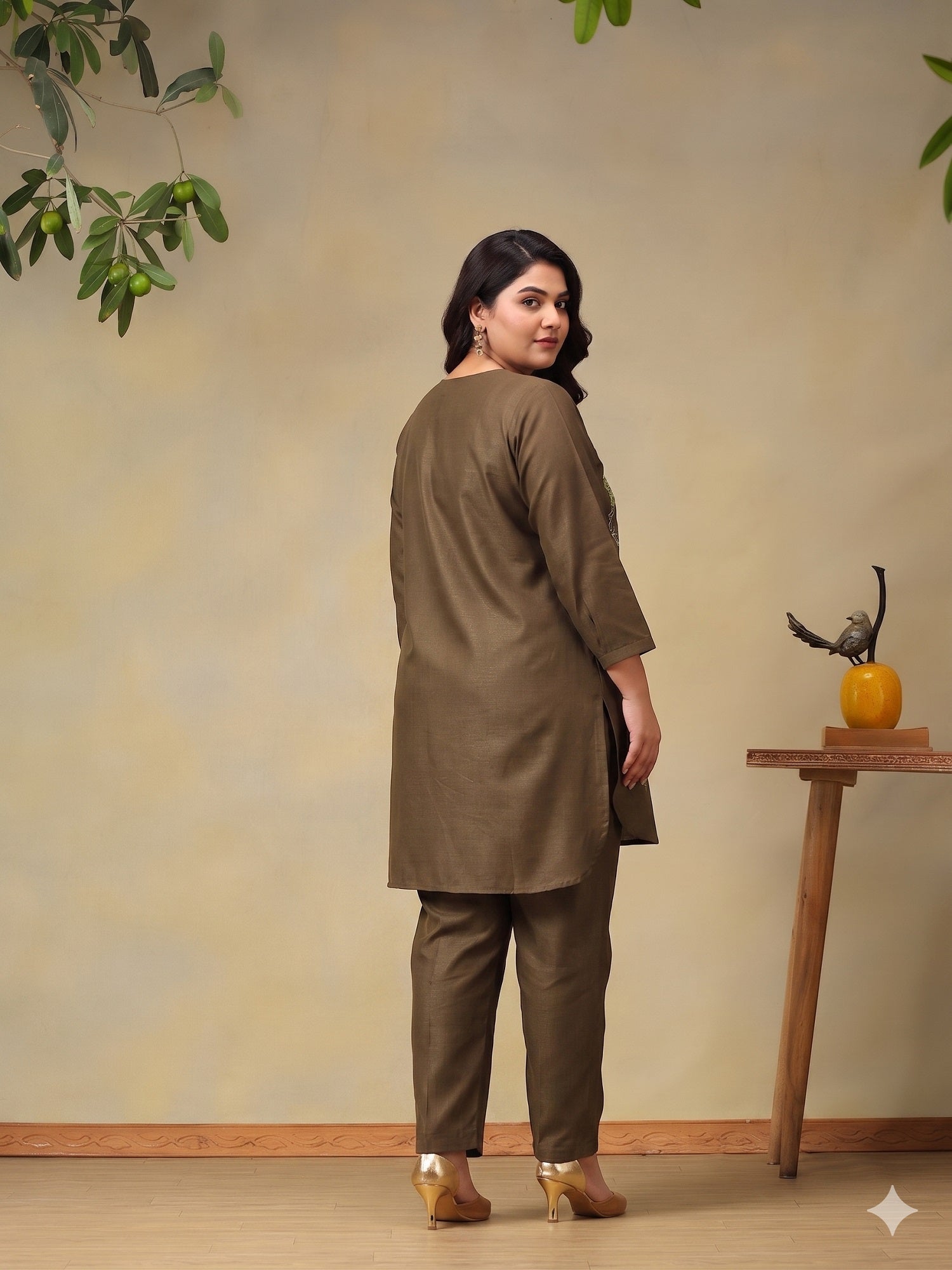 Plus Size Floral Embroidered Tunic with Trousers Co-Ord Set