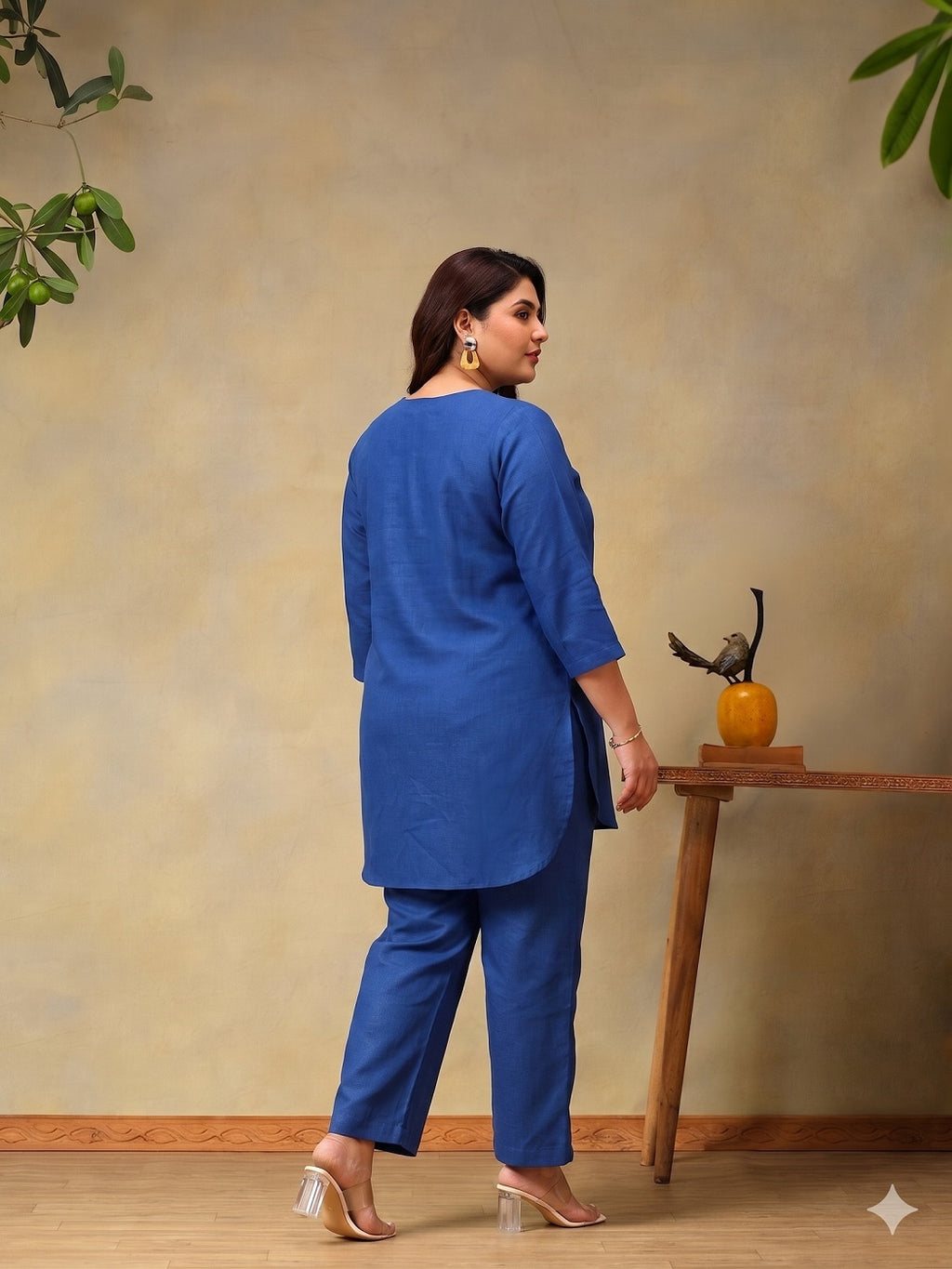 Plus Size Floral Embroidered Tunic with Trousers Co-Ord Set