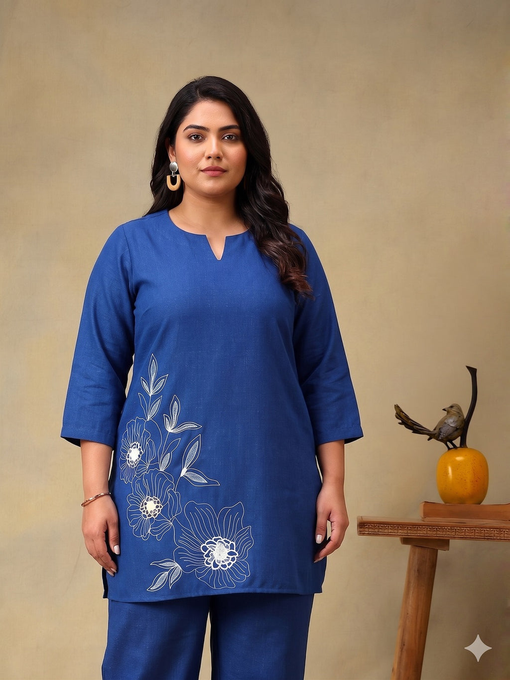 Plus Size Floral Embroidered Tunic with Trousers Co-Ord Set