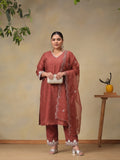 Plus Size Ethnic Motifs Embroidered Regular Thread Work Kurta with Trousers & With Dupatta