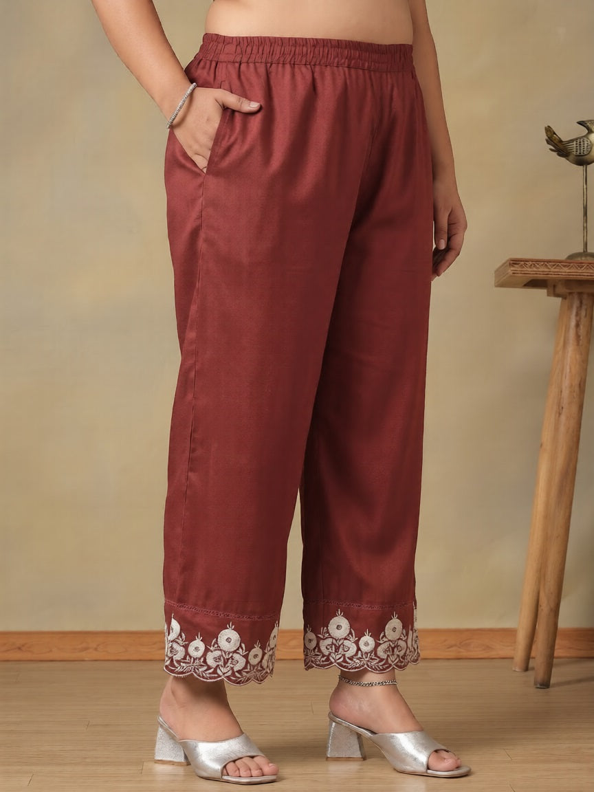 Plus Size Ethnic Motifs Embroidered Regular Thread Work Kurta with Trousers & With Dupatta