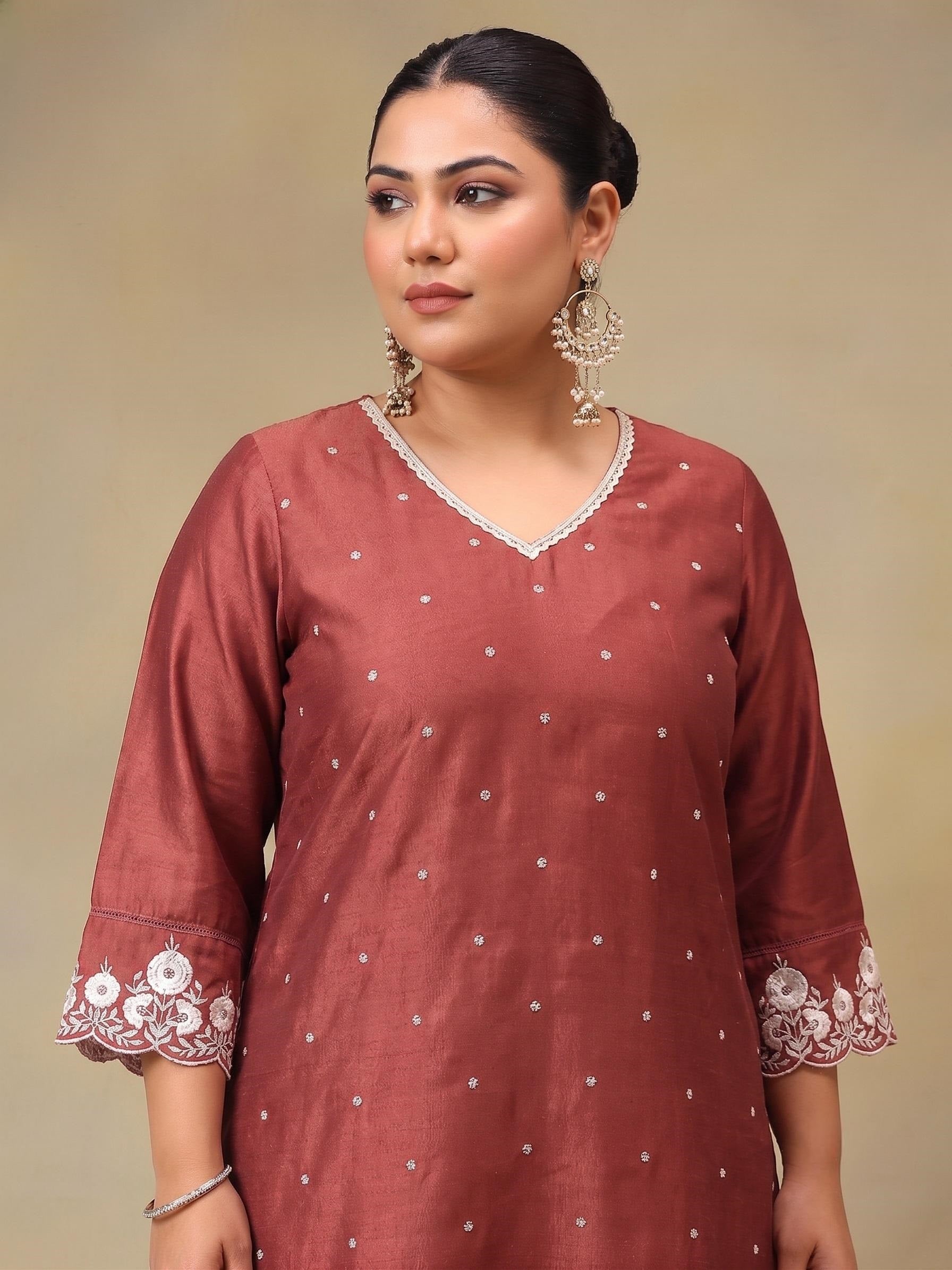 Plus Size Ethnic Motifs Embroidered Regular Thread Work Kurta with Trousers & With Dupatta