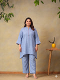 Plus Size Women Regular Thread Work Linen Kurta with Trousers