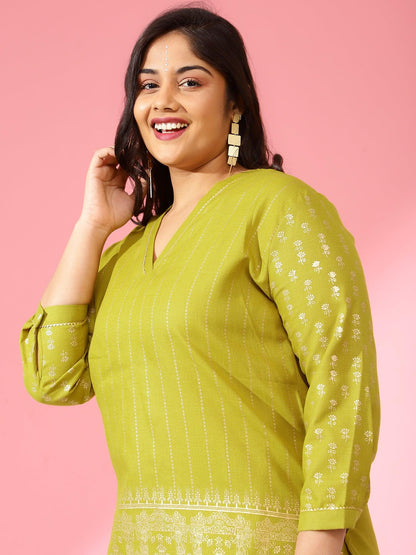 Arzoo Plus Size Women Green Embroided Co-Ord Set