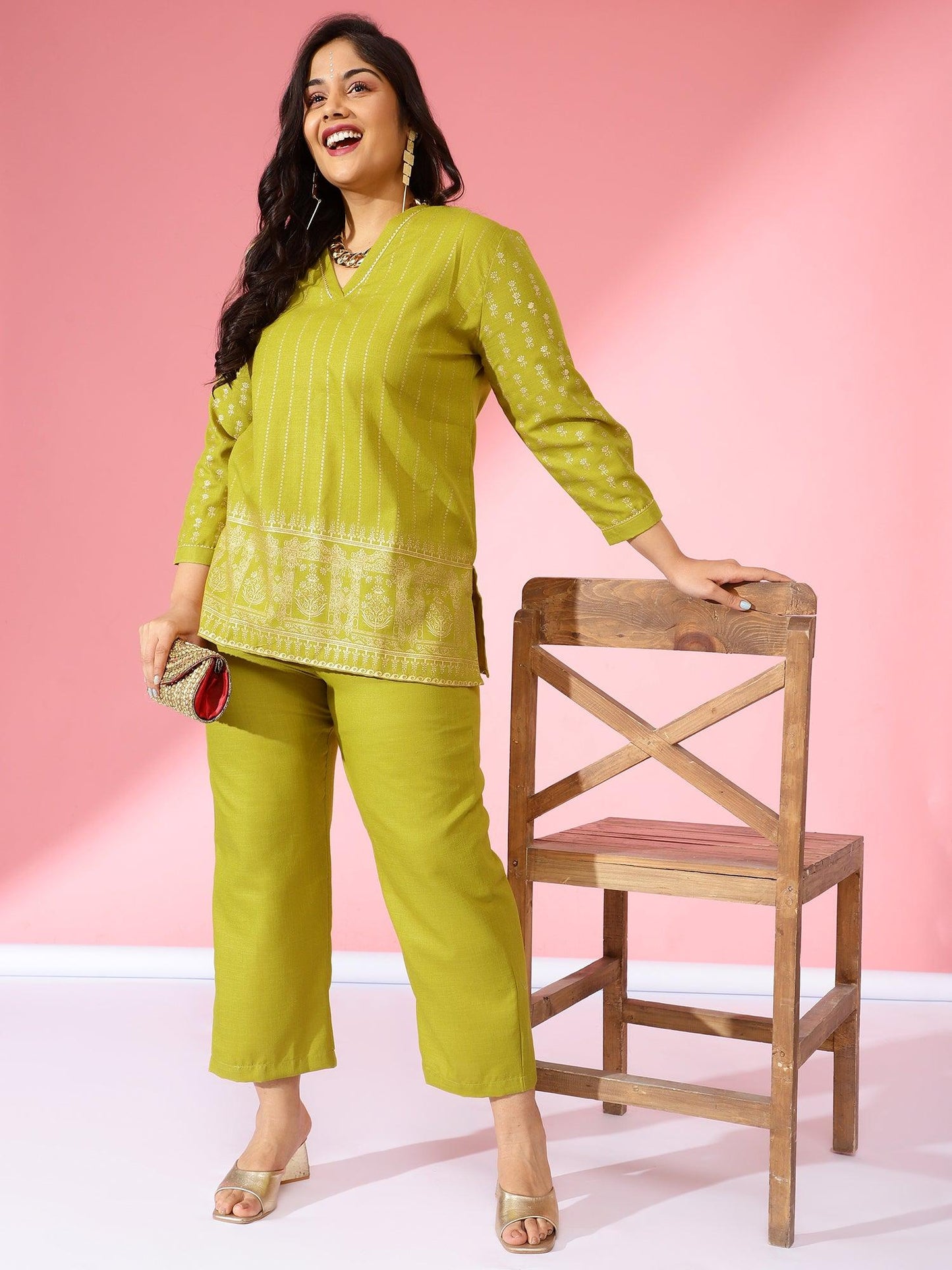 Arzoo Plus Size Women Green Embroided Co-Ord Set