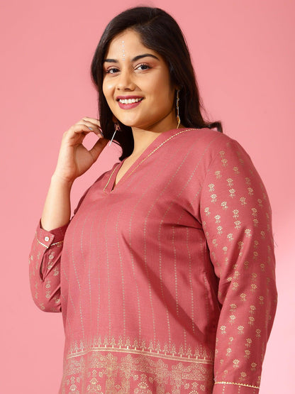 Bani Women Plus Size Printed Tunic with Trousers Co-Ord Sets